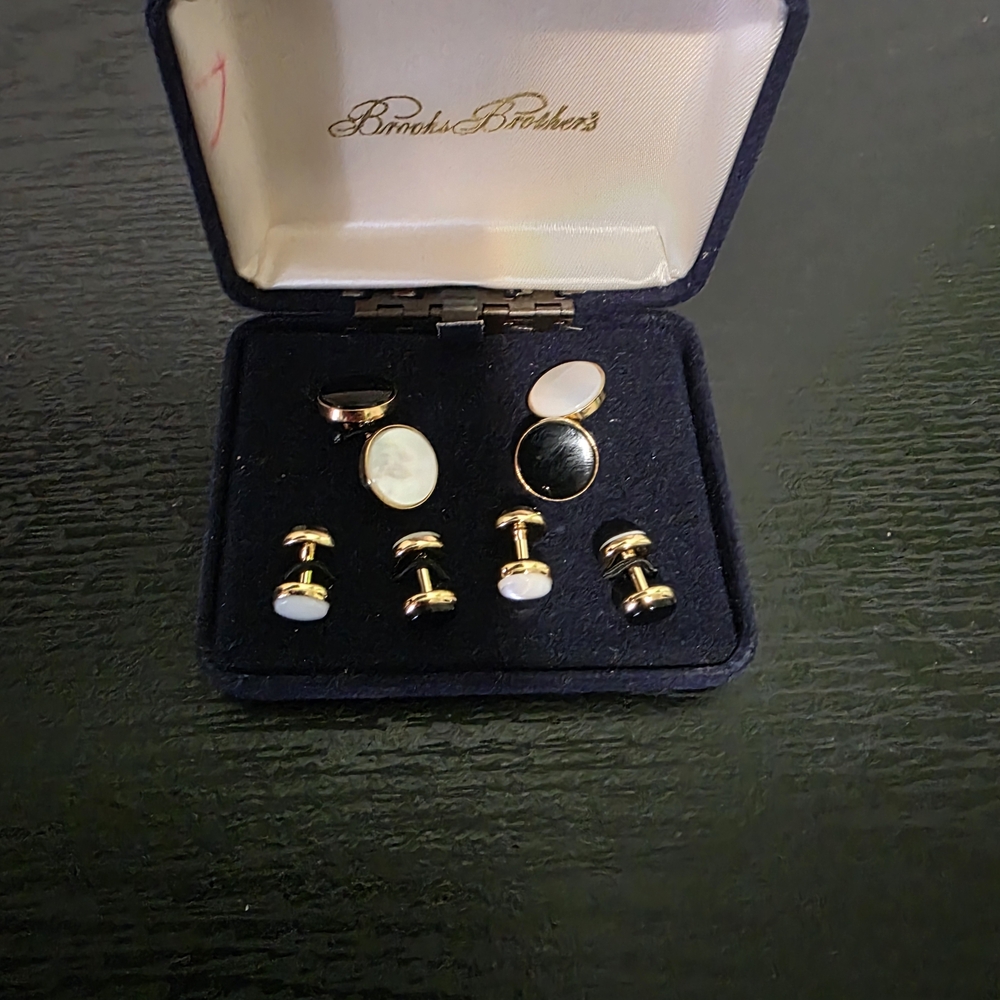 Brooks Brothers Gold and Black Cufflinks with White Accents
